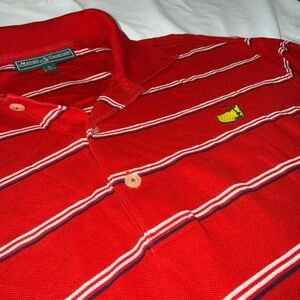 ⛳️Masters Collection Augusta National Red Striped Polo Shirt Size Large Golf